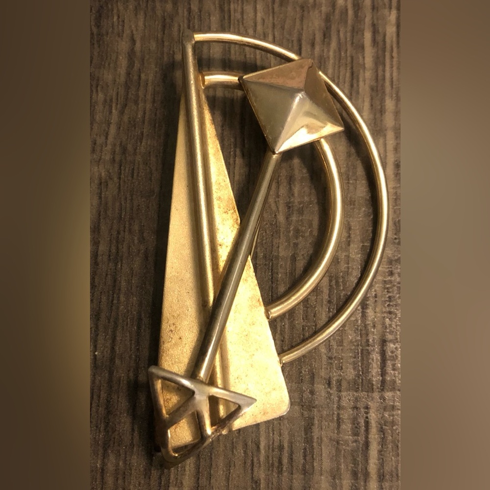 Vintage Geometric Gold Tone Arrow Brooch Pin MCM